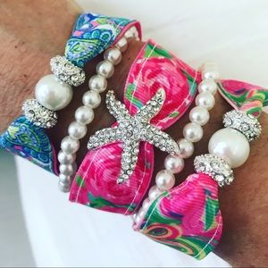 Preppy Ribbon Starfish Conch Republic bracelet set